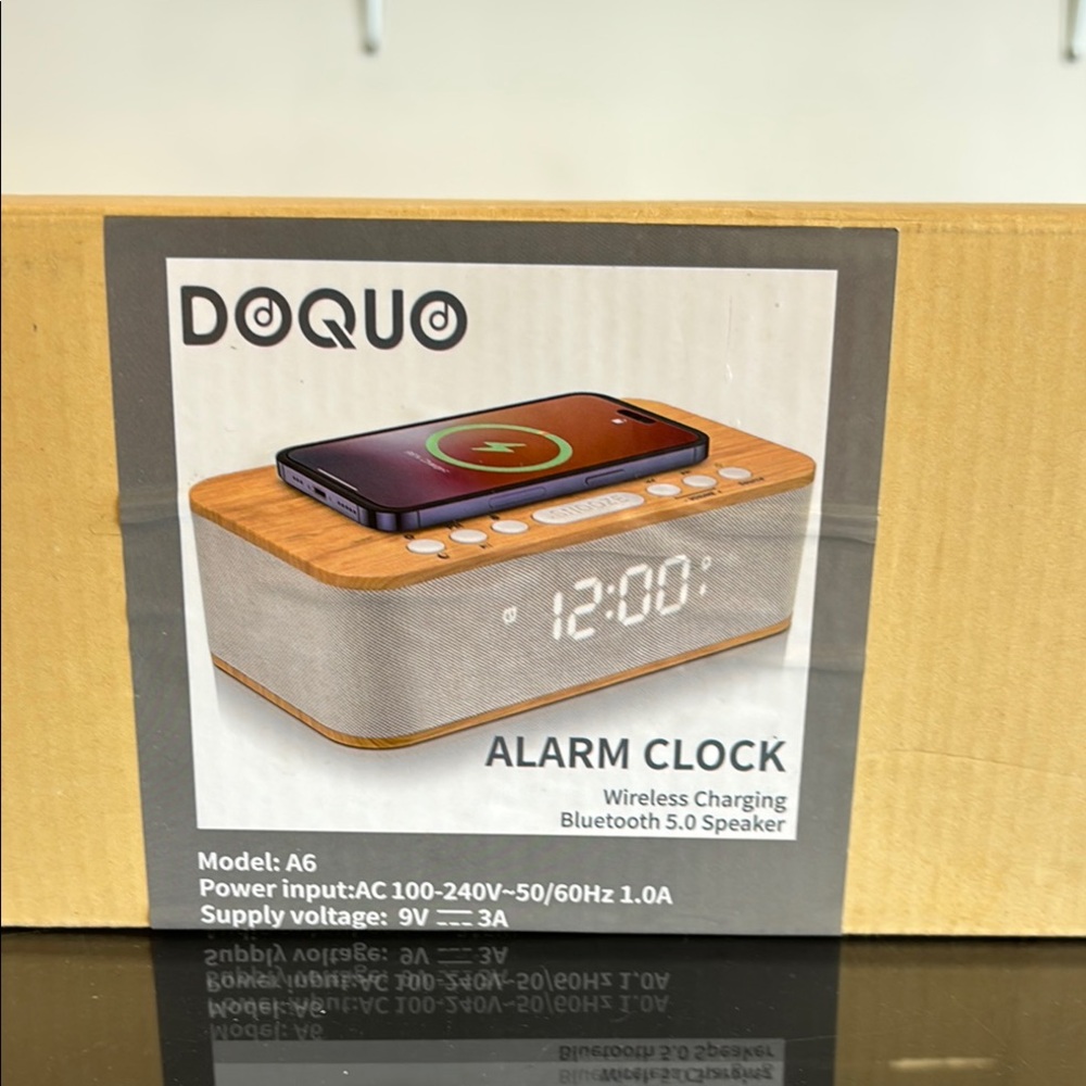 Alarm Clock with Wireless Charging - Brown and Gray